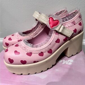Pink Heart Mary Jane Platform Shoes